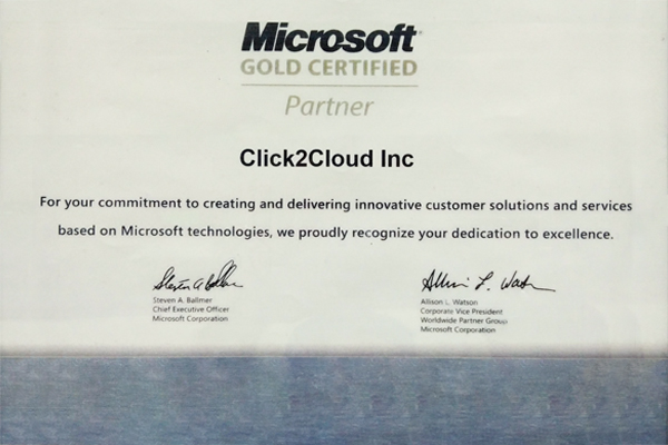 Click2Cloud's Achievements- Microsoft Gold Certificate